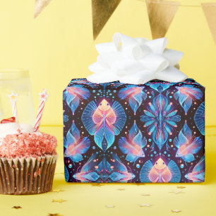 Papier Cadeau POISSON ~ Motif BLUE ROSE NOIR TONS ~