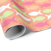 Papier Cadeau Poisson Orange Rose Cute Sous La Mer Nautique (Coin rond)