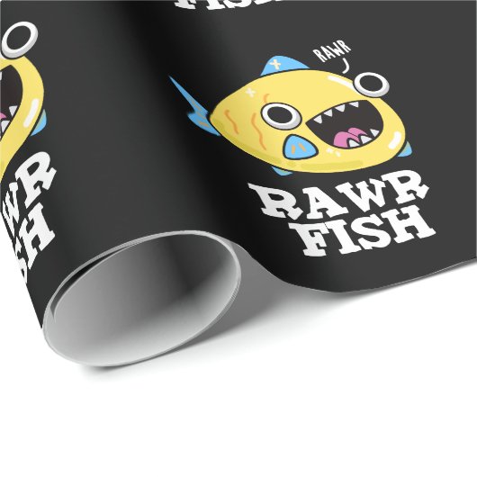 Papier Cadeau Poisson Rawr Funny Animal Pun Dark BG (Coin rond)