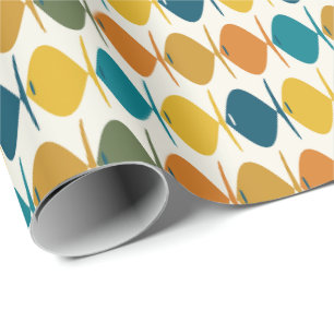 Papier Cadeau Poisson Rétro Motif Multicolore Moderne du Milieu
