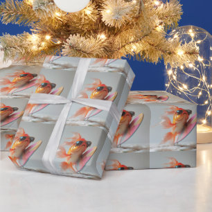 Papier Cadeau Poisson rouge cool surfant sur une vague