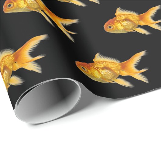 Papier Cadeau poisson rouge sur noir (Coin rond)