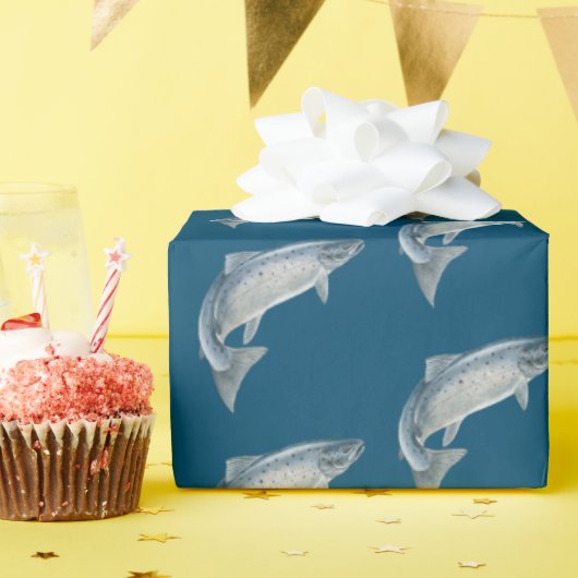 Papier Cadeau poisson sur fond bleu (Fête d'anniversaire)