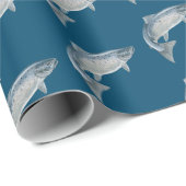 Papier Cadeau poisson sur fond bleu (Coin rond)