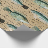 Papier Cadeau Poisson vert et écriture cursive sur Tan (Coin)
