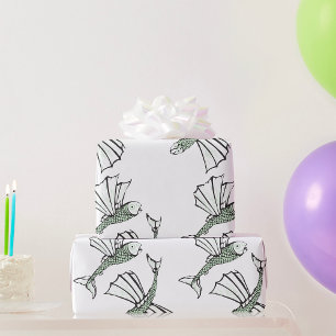 Papier Cadeau Poisson volant Main Tirée Océan Créature