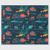Papier Cadeau Poissons colorés dans l'océan (Plat)