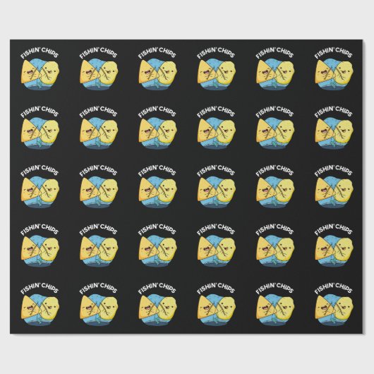 Papier Cadeau Poissons jetons drôle Nourriture jeu BG foncé (Plat)