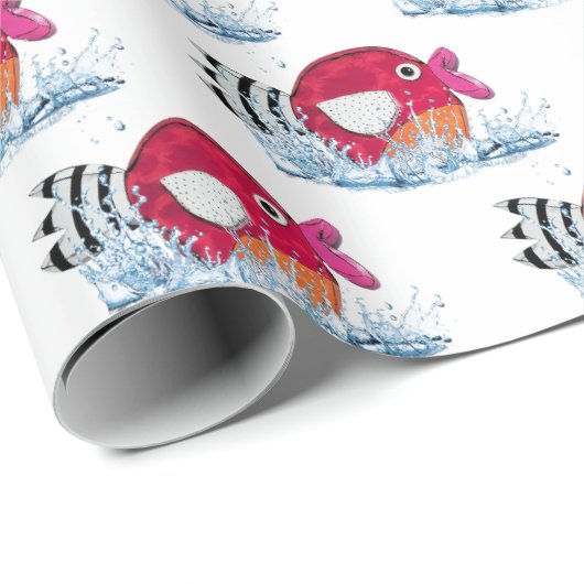 Papier Cadeau Poissons mignons dans l'eau (Coin rond)