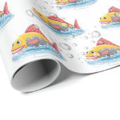 Papier Cadeau Poissons Mignons En Bulles (Coin rond)