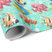 Papier Cadeau Poissons tropicaux colorés Enfants (Coin rond)