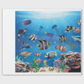 Papier Cadeau Poissons tropicaux nageant Fond (Plat)
