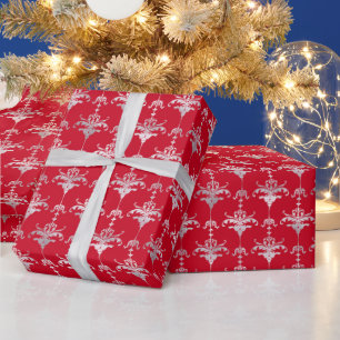 Papier Cadeau Poivre de Noël Motif de vacances en damas rouge