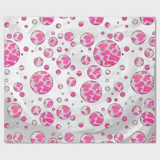 Papier Cadeau Poka Dot Vache rose et blanc (Plat)