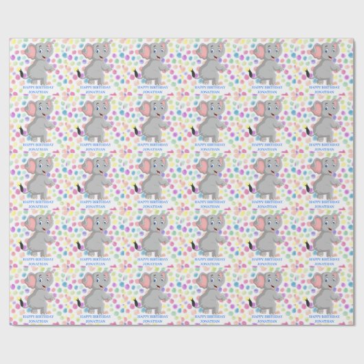 Papier Cadeau POKER éléphant DOTS papier enveloppant BLEU (Plat)