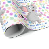 Papier Cadeau POKER éléphant DOTS papier enveloppant BLEU (Coin rond)