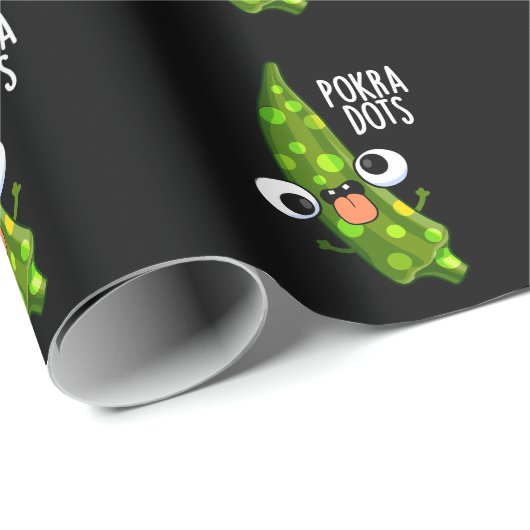 Papier Cadeau Pokra Dots Funny Okra Pun Dark BG (Coin rond)