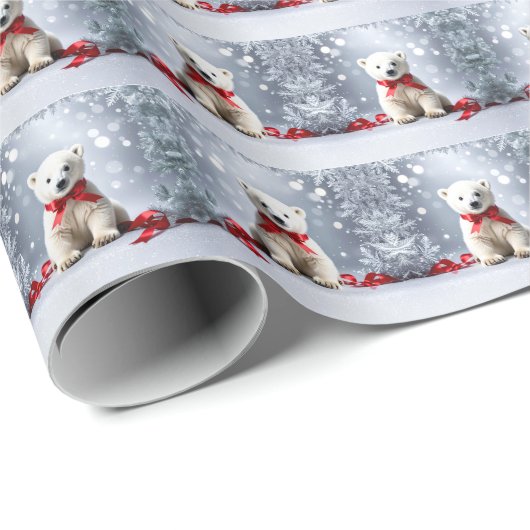Papier Cadeau Polar Bear Christmas Holiday Wrapping Paper (Coin rond)
