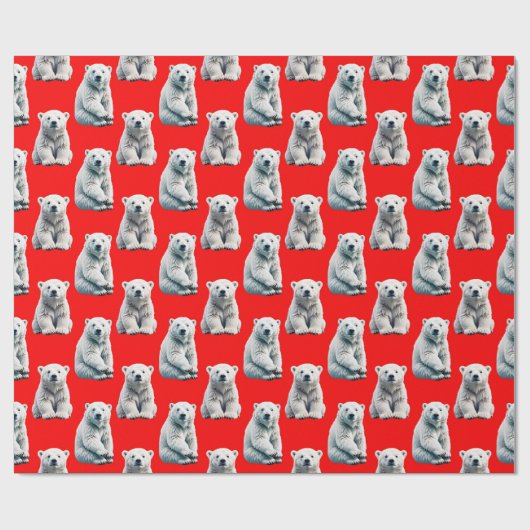 Papier Cadeau Polar Bear Pattern Design On Red  (Plat)
