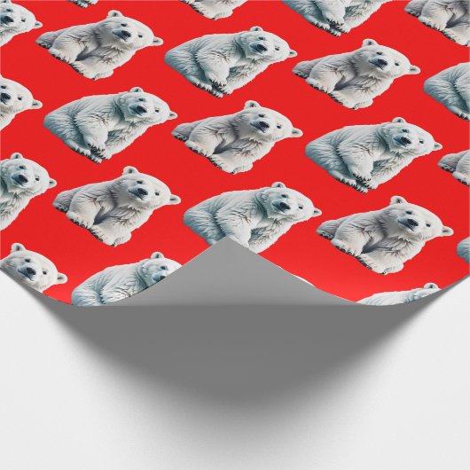 Papier Cadeau Polar Bear Pattern Design On Red  (Coin)
