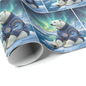 Papier Cadeau Polar Bear Sitting Under Northern Lights (Coin rond)