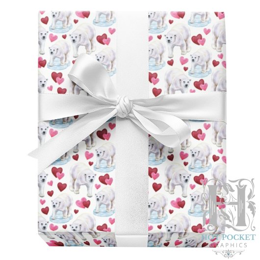 Papier Cadeau Polar Bear Valentine Gift Wrapping Paper - White