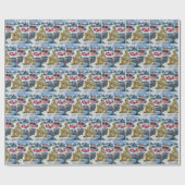 Papier Cadeau Polar Bear With Greenland and American Flags (Plat)