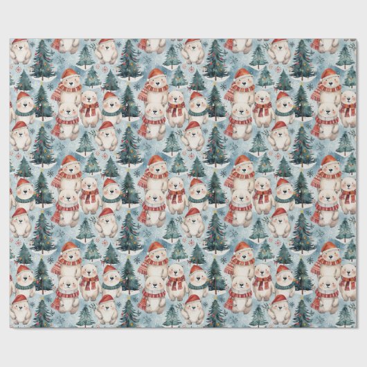 Papier Cadeau Polar Bears with Hats & Scarves Wrapping Paper (Plat)