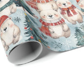 Papier Cadeau Polar Bears with Hats & Scarves Wrapping Paper (Coin rond)