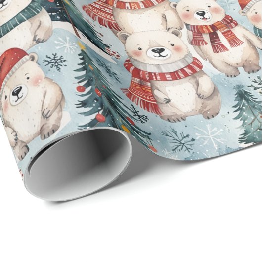Papier Cadeau Polar Bears with Hats & Scarves Wrapping Paper (Coin rond)