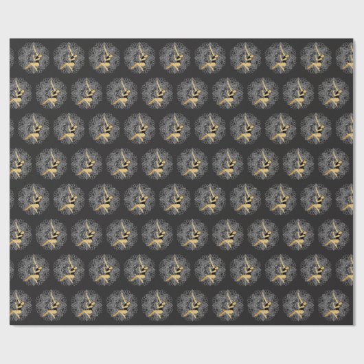 Papier Cadeau Pôle Fitness Flower Mandala Blanc Matte Noir (Plat)