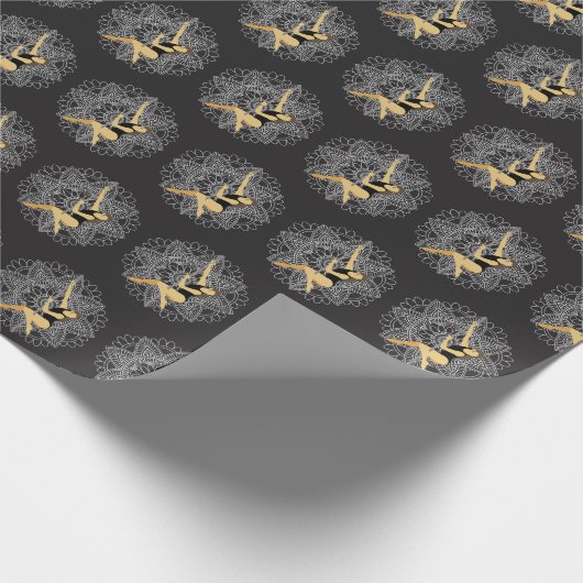 Papier Cadeau Pôle Fitness Flower Mandala Blanc Matte Noir (Coin)