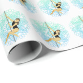 Papier Cadeau Pole Sport Fitness Mandala Fleur Vert Bleu Blanc (Coin rond)