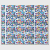 Papier Cadeau Police Car Policier Père Noël et sapin de Noël (Plat)