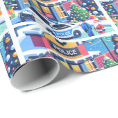 Papier Cadeau Police Car Policier Père Noël et sapin de Noël (Coin rond)