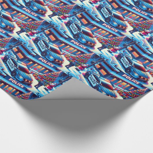 Papier Cadeau Police Car Policier Père Noël et sapin de Noël (Coin)