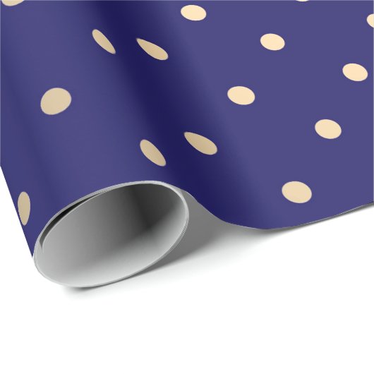 Papier Cadeau Polka Big Dots Blue Navy Foxier Gold Ivory (Coin rond)