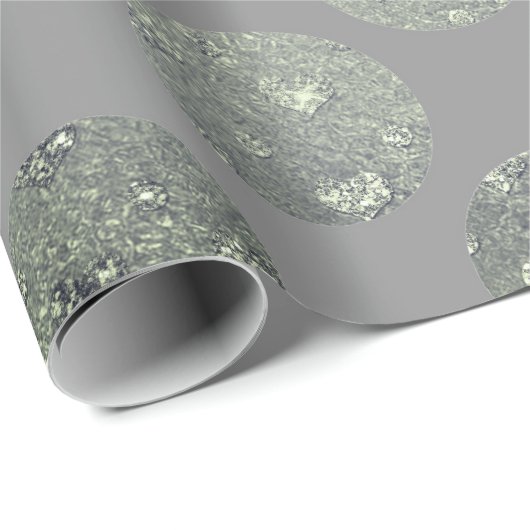 Papier Cadeau Polka Big Dots Vert Turquoise Gris métallique Grap (Coin rond)