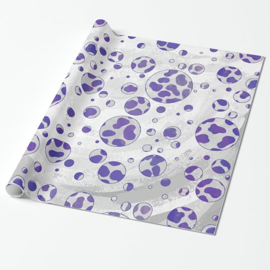 Papier Cadeau Polka blanc et violet dalmate (Déroulé)