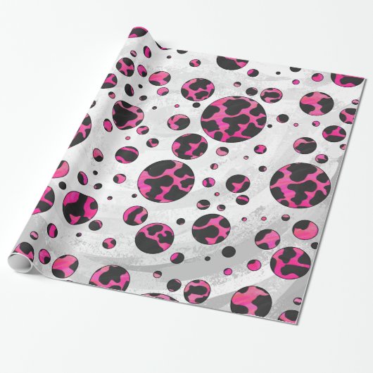 Papier Cadeau Polka Dot Cow Hot Rose et Black Print (Déroulé)