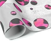 Papier Cadeau Polka Dot Cow Hot Rose et Black Print (Coin rond)