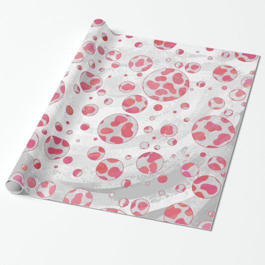 Papier Cadeau Polka Dot Dalmatie rose et blanc (Déroulé)