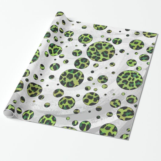 Papier Cadeau Polka Dot Leopard noir et vert (Déroulé)