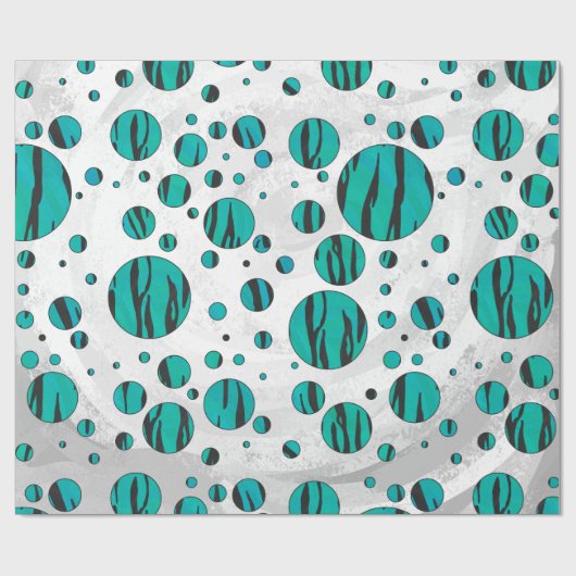 Papier Cadeau Polka Dot Tiger noir et Turquoise (Plat)