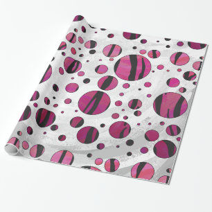 Papier Cadeau Polka Dot Tiger rose chaud et noir