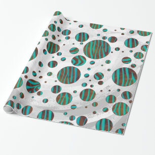 Papier Cadeau Polka Dot Zebra Brown et Turquoise