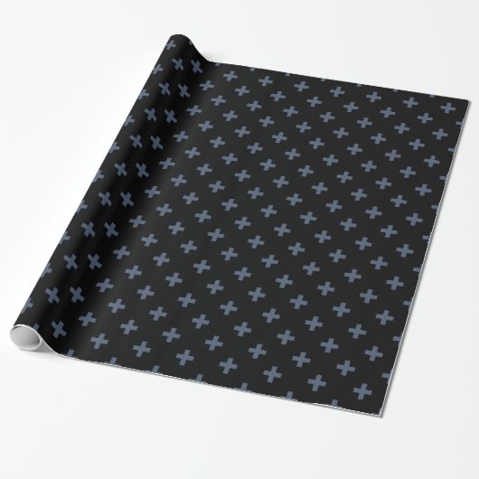 Papier Cadeau Polka gris-bleu croise sur noir (Déroulé)