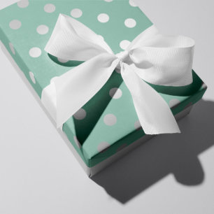 Papier Cadeau Polka Petits Points Menthe Vert Pastel Gris Argent