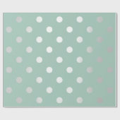 Papier Cadeau Polka Petits Points Menthe Vert Pastel Gris Argent (Plat)