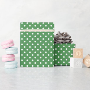 Papier Cadeau Polka point blanc vert